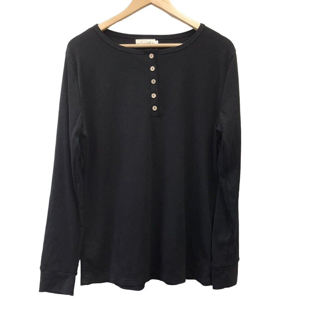 Spadehill Top Womens XL Button Henley Black